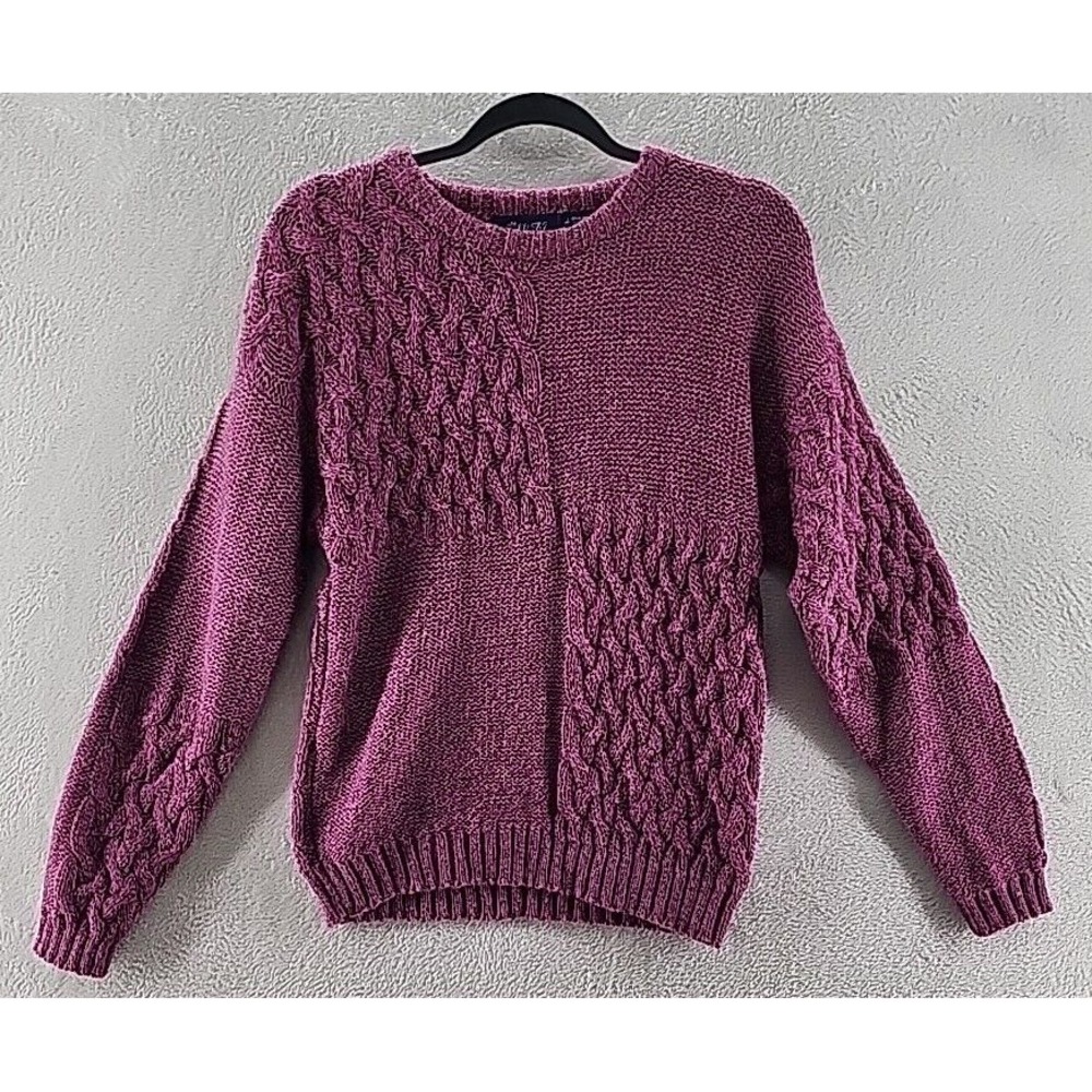 Vintage Mi Ki By Majestic Sweater Womens Sz L Purple Pink Wool Cable Knit
